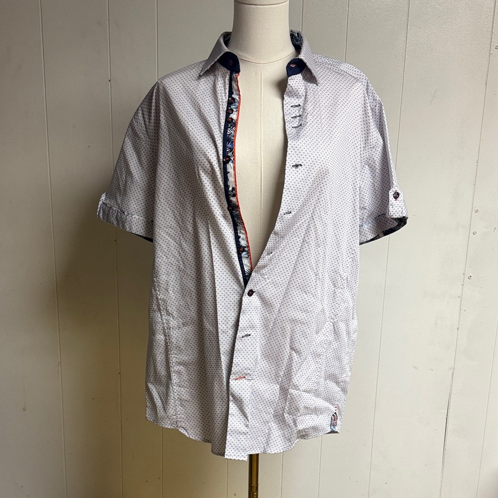 Men's Casual White and Navy Button Down Shirt